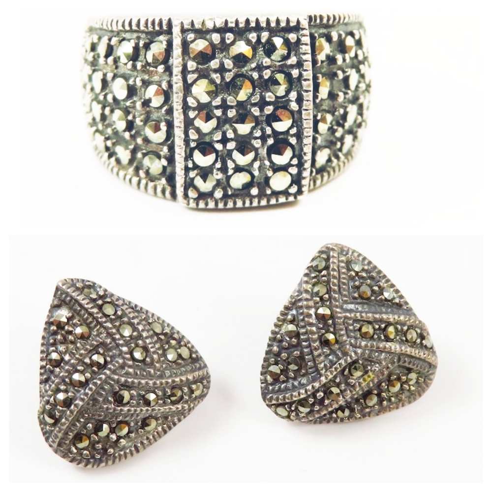 Sterling Silver 925 Marcasite thick band ring